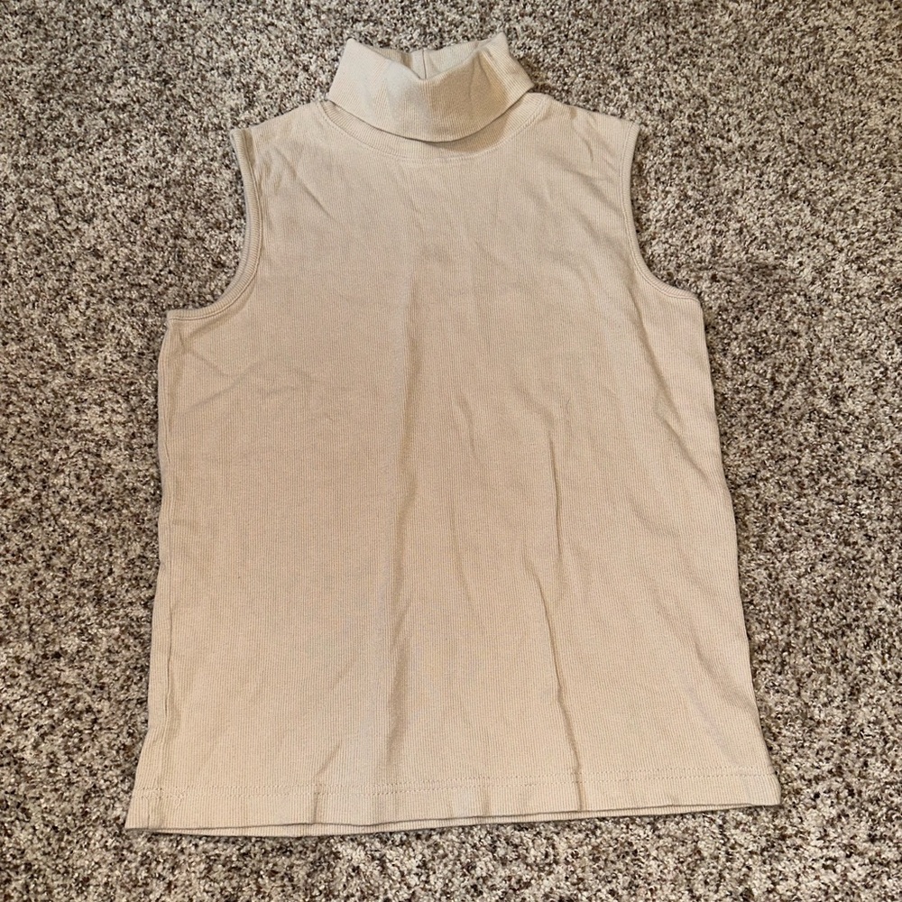 Christopher & Banks Cream Sleeveless Turtleneck Top